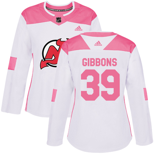 Adidas Devils #39 Brian Gibbons White/Pink Authentic Fashion Women's Stitched NHL Jersey - Click Image to Close